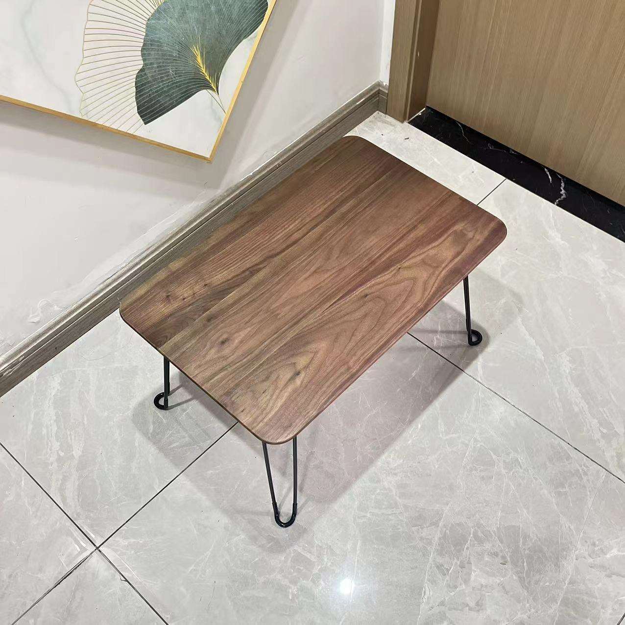 北美黑胡桃木飘窗桌实木榻榻米折叠桌家用日式小茶几炕几小茶桌