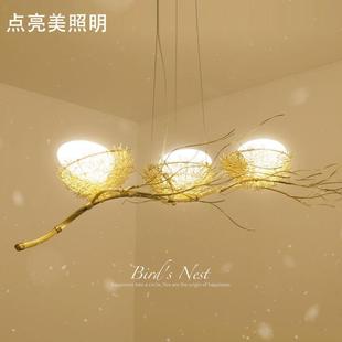 led简约现代艺术3头灯具 创意鸟巢餐厅吊灯温馨浪漫咖啡厅北欧个性