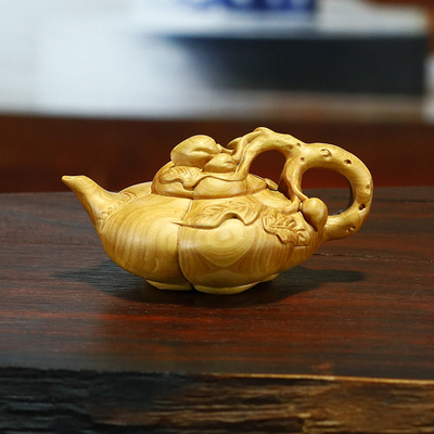 黄杨木雕手把件把玩摆件茶宠家居木质工艺品植物南瓜壶长寿壶代发