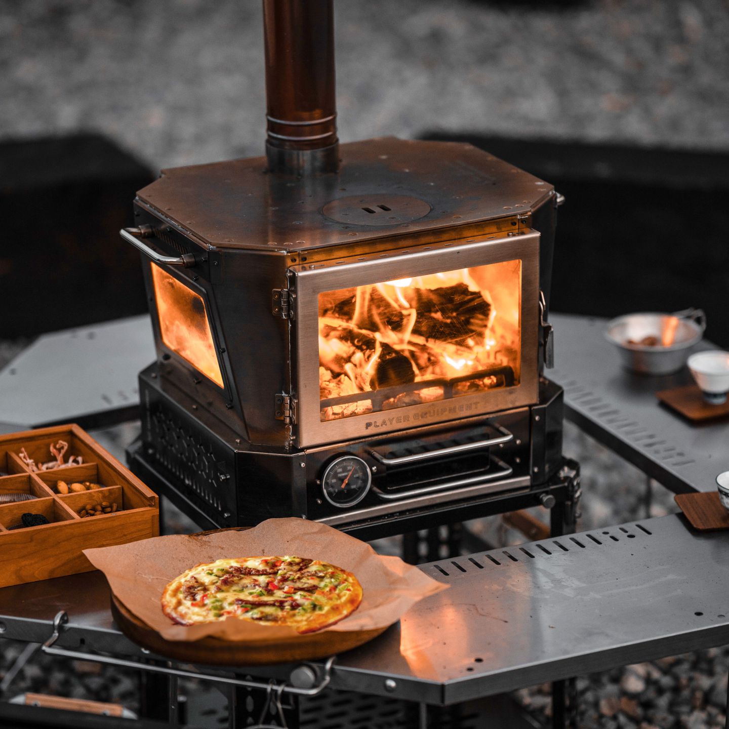 黑固星宴柴火炉桌面观火围炉过夜颗粒炉户外露营帐篷取暖炉