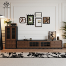 法式 复古实木电视柜茶几组合中古风收纳柜落地电视机柜客厅家用柜