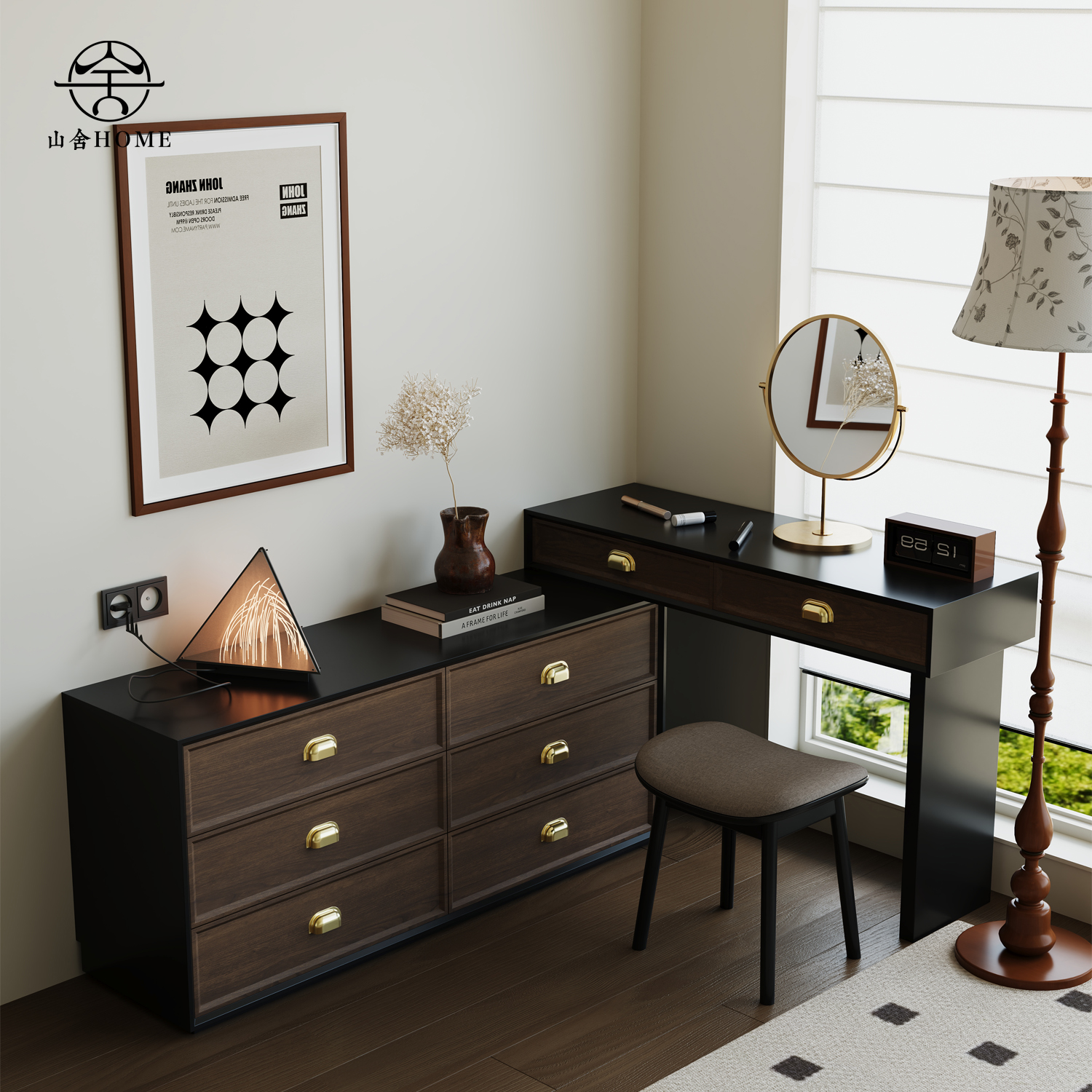 中古风化妆桌梳妆台斗柜一体