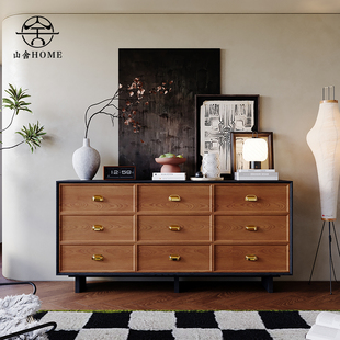 中古风九斗柜客厅法式收纳玄关柜抽屉式储物柜实木卧室复古床尾柜