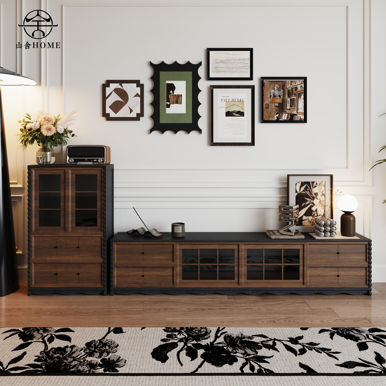 法式复古实木电视柜茶几组合