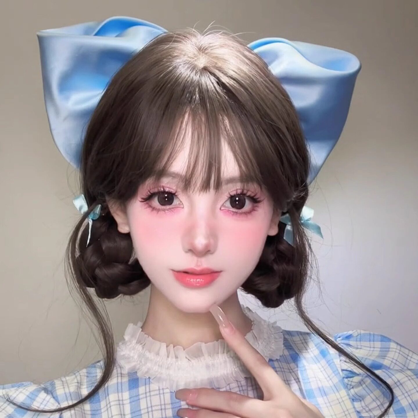 夸张蓝色蝴蝶结缎面发夹立体大号公主头饰甜美时尚小众气质发卡女