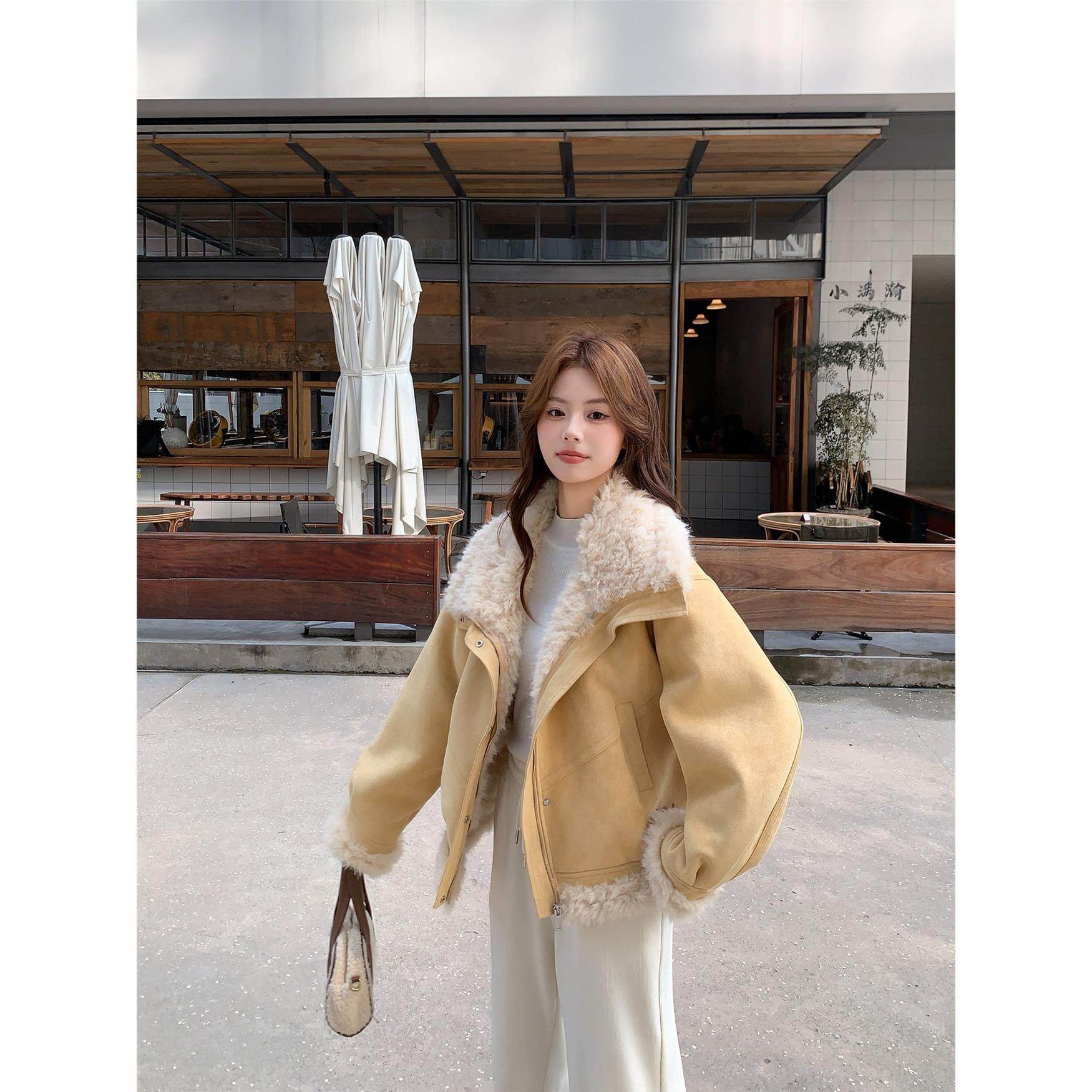 Novryst 廓形皮毛一体麂皮绒加厚小个子羊羔毛外套女短款棉服冬季,个性定制/设计服务/DIY,棉服工装,淘宝优惠券,粉丝福利购,淘宝优惠卷