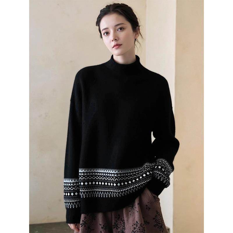 高级感费尔岛风半高领长袖针织衫女秋冬新款时髦宽松保暖软糯毛衣,个性定制/设计服务/DIY,棉服工装,淘宝优惠券,粉丝福利购,淘宝优惠卷