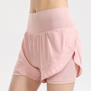 防走光瑜伽三分裤假两件紧身运动短裤女速干高腰训练健身裤带内衬