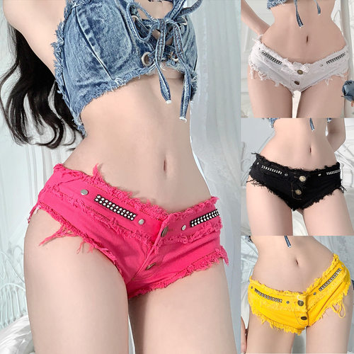 性感低腰超短裤三角热裤沙滩裤夏季时尚毛边牛仔裤酒吧夜店DS女装