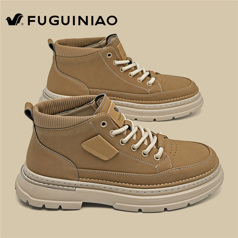 富贵鸟马丁靴男款春秋新款高帮皮鞋高级感增高休闲英伦复古工装靴