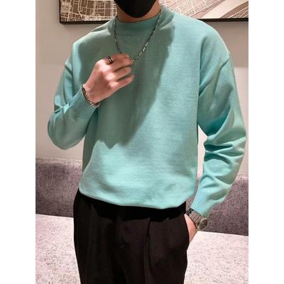 高级感慵懒风半高领毛衣男士冬季修身潮牌休闲针织衫打底内搭线衣