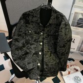 痞帅高级感外套 潮牌宽松情侣衣服男装 美式 腰果花牛仔夹克男春秋季