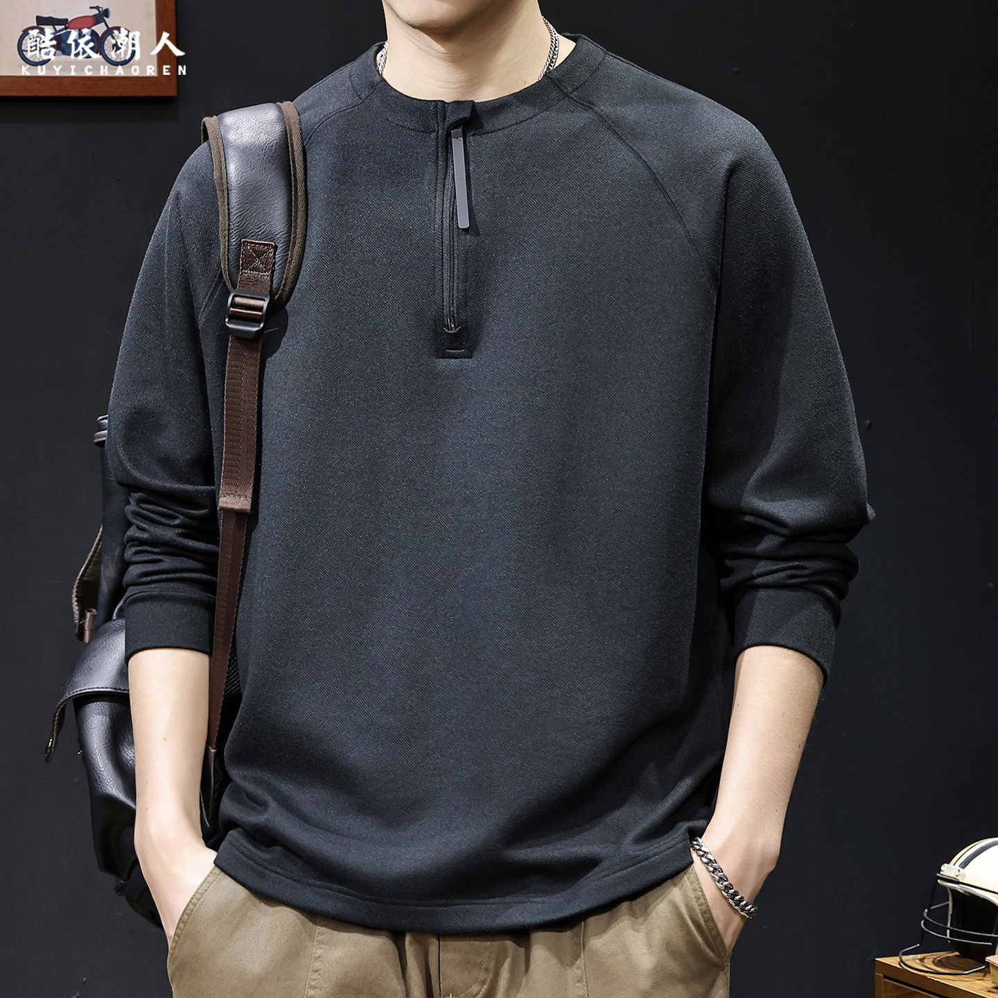 2026新款半拉链圆领长袖t桖男士卫衣春秋季潮牌休闲柔软大码衣服