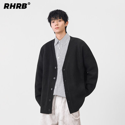 RHRB长袖开衫毛衣男2026早春新款人夫感穿搭宽松针织衫夹克外套