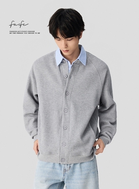 FAFC秋冬季470g重磅简约华夫格纯色宽松休闲百搭开衫卫衣毛衣外套