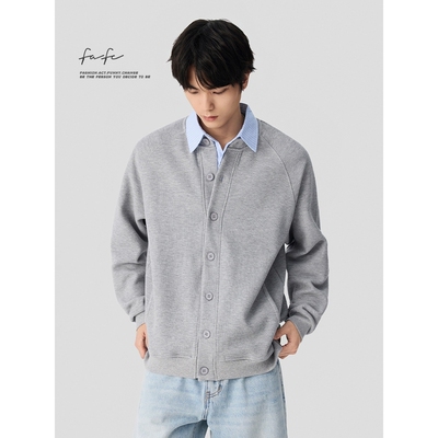 FAFC秋冬季470g重磅简约华夫格纯色宽松休闲百搭开衫卫衣毛衣外套