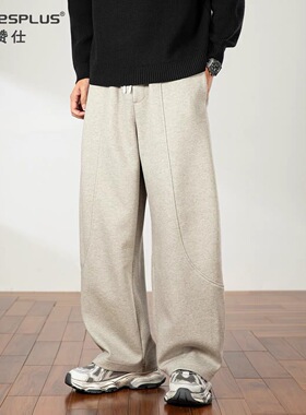 弯刀卫裤男加绒加厚针织2025新款秋冬季宽松直筒长裤休闲运动裤子