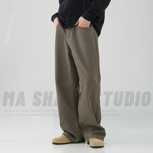 加绒加厚高街美拉德百搭牛仔裤男直筒宽松棕色休闲长裤子2025新款