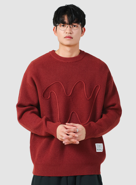 NINPURE 秋冬新款刺绣绘画创意套头慵懒风毛衣男士情侣红色针织衫