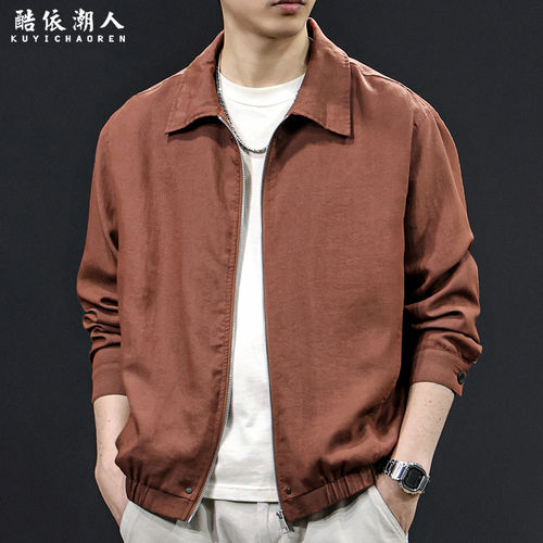 老钱风极简高级蚕桑丝亚麻轻薄透气2026新款休闲夹克男士春夏外套
