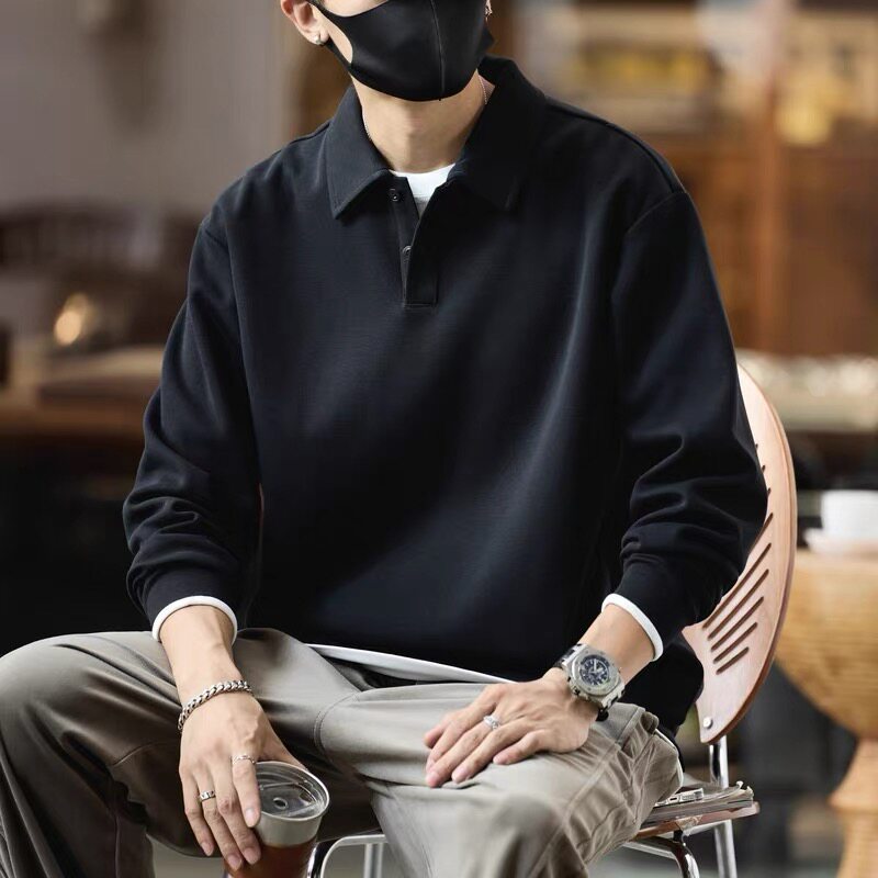美式复古POLO衫男士2026春秋季新款潮牌假两件休闲长袖翻领卫衣男
