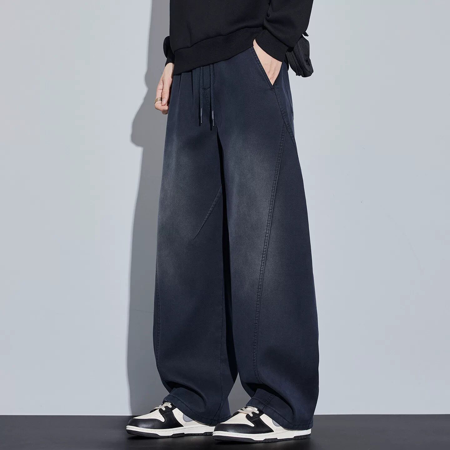 弯刀牛仔裤男款2025秋冬新款加绒加厚宽松直筒美式潮牌休闲长裤子