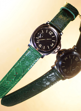 MC鸵鸟脚皮手工定制绿色真皮手表带男女复古个性软表带适用沛纳海