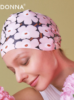 PRIDONNA硅胶防水泳帽北欧印花长发不勒头成人游泳帽时尚护耳大号