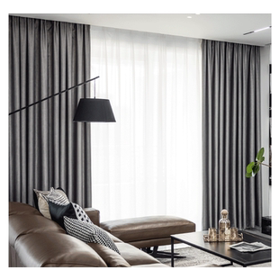 遮光隔热窗帘北欧简约挂钩式窗帘布2021新款卧室阳台全防晒遮阳布