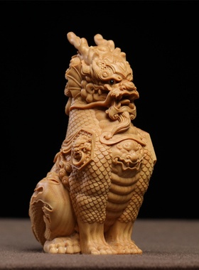 小叶黄杨木雕刻瑞兽麒麟摆件手把件办公室博古架家居装饰品工艺品