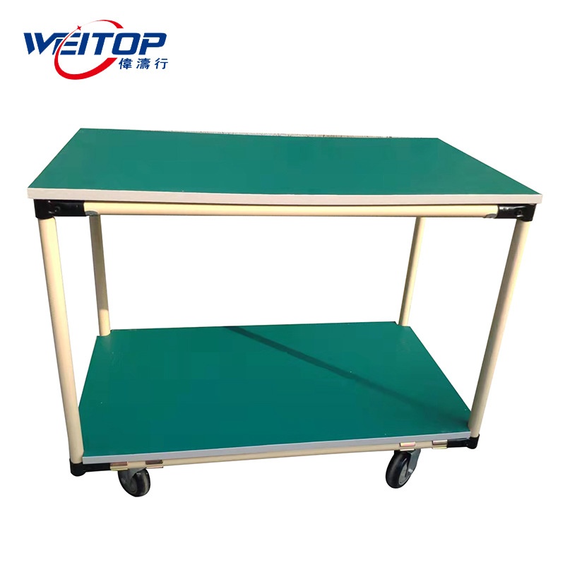 精益管工作台带轮可移动工具桌精益线棒防静电双层车间工具小推车