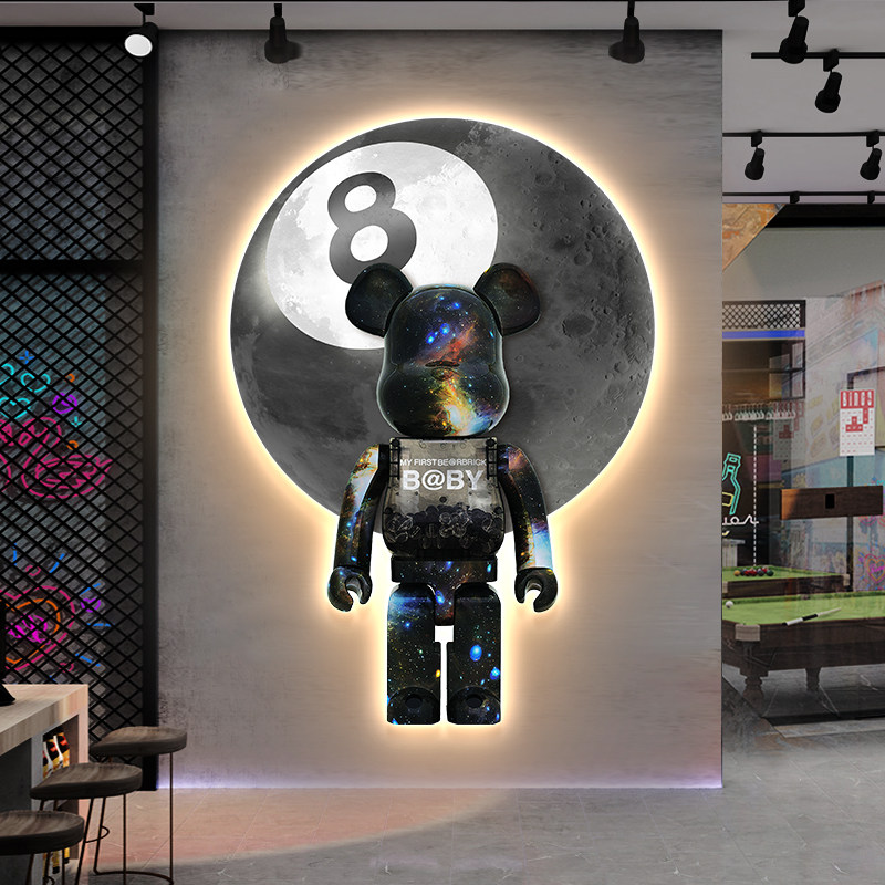 潮牌暴力熊黑8桌球室装饰画中八台球厅桌球壁灯造型画背景墙挂画