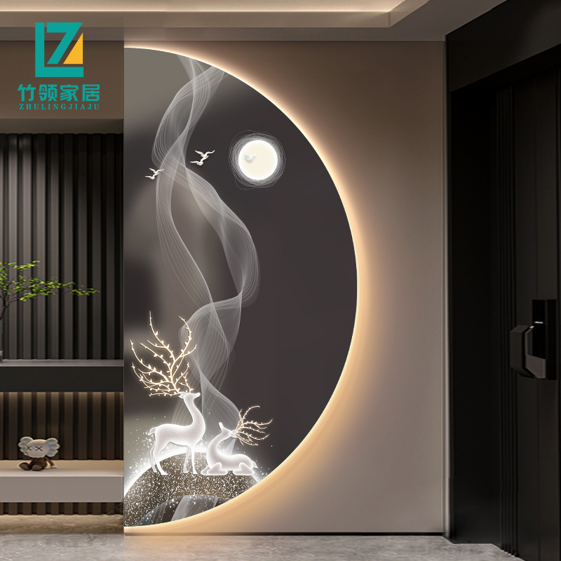 现代轻奢玄关装饰画走廊过道正对门壁画麋鹿九鱼图半圆背景墙挂画,家居饰品,现代装饰画,淘宝优惠券,粉丝福利购,淘宝优惠卷