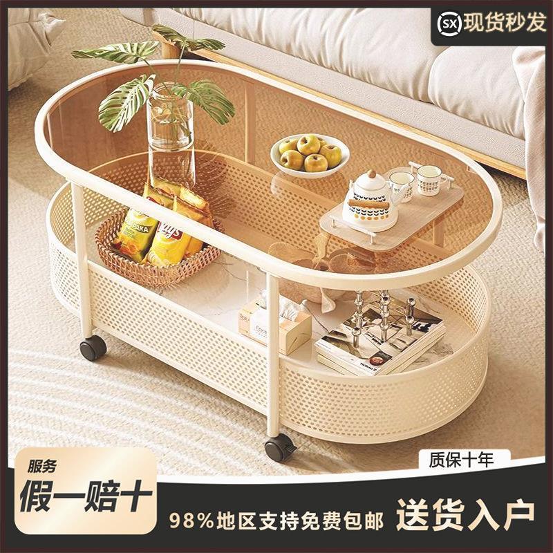 奶油风边几可移动小户型沙发边柜简约现代小茶几侧边柜零食小推车