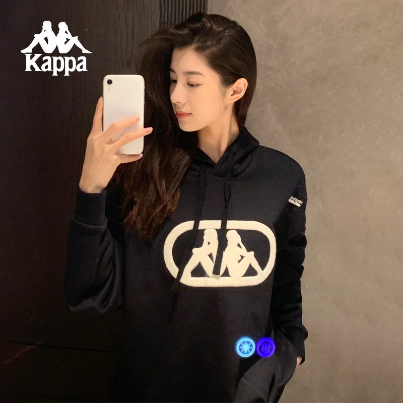 Kappa卡帕背靠背秋2024新款复古卫衣女款运动连帽针织套头衫男款