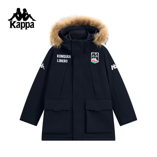 Kappa卡帕背靠背羽绒服男2025新款 毛领连帽防风防泼水外套女 冬季