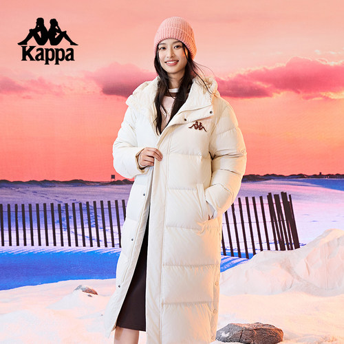 Kappa连帽长款男女同款羽绒服