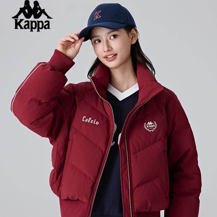 Kappa卡帕背靠背运动羽绒服女款2024新款冬季短款立领白色外套女