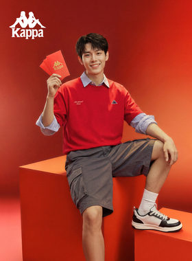 Kappa卡帕背靠背新年款纯棉运动t恤男新款红色休闲短袖训练上衣女