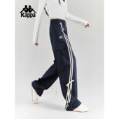 裤 Kappa卡帕背靠背运动长裤 工装 条纹蝴蝶结宽松阔腿裤 子 女新款