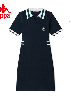 Kappa卡帕复古运动连衣裙新款女polo网球裙收腰长裙夏K0D62QL29