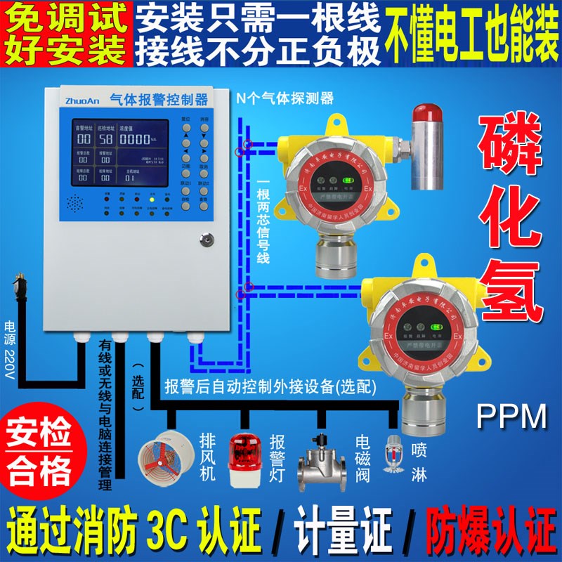 固定式工业有毒气体磷化氢报警器传感器控制主机浓度检测仪探测器