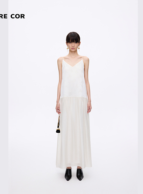 PETRE COR独立设计师官方店桑蚕丝V领吊带拼接细褶连衣裙女25春夏