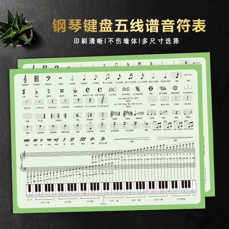 五线谱教学具音符卡钢琴识谱神器儿童白板墙贴挂图音乐启蒙认音卡