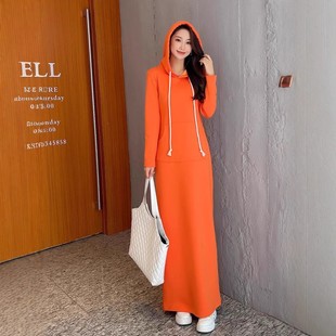 加绒加厚连帽不起球女冬季时尚百搭简约休闲高级感气质长款连衣裙