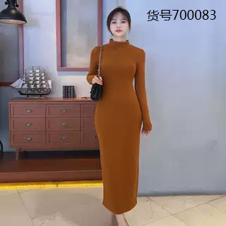 德绒秋冬款半高领连衣裙女御姐风气质紧身长袖小个子打底一步裙子