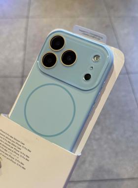 巨好看的温柔奶蓝色液态硅胶适用苹果17promax手机壳新款iphone16pro细圈磁吸全包水晶镜头15高级感14防摔132