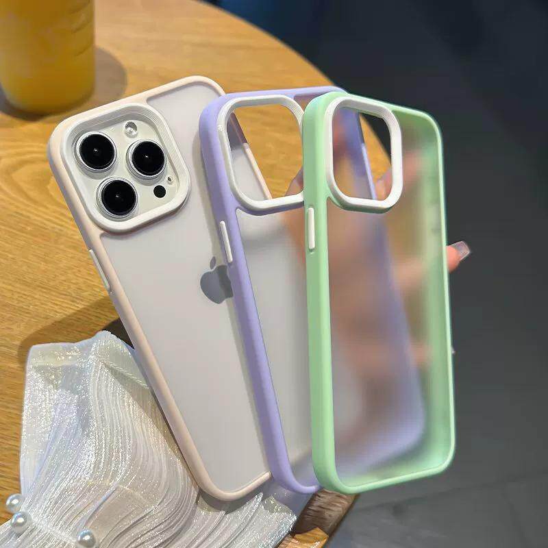 新款苹果12手机壳高级感mini撞色适用iPhone14磨砂16半透明保护套13promax防指纹15pm简约8P超薄11爆款XR硅胶