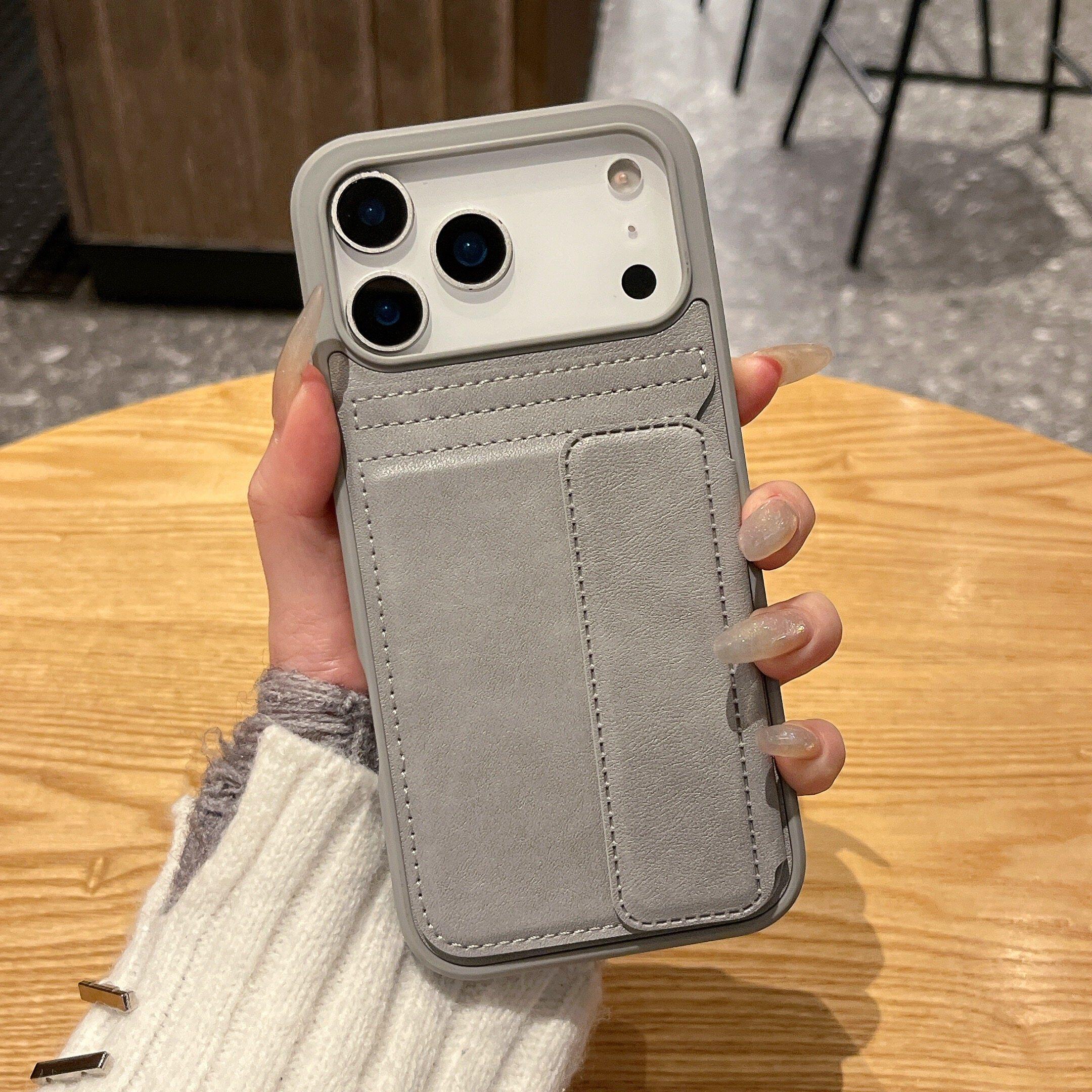 支架带卡包苹果17promax手机壳棕色适用iphone16pro皮质可插卡套15零钱包14自带支架一体13可插卡套12新款