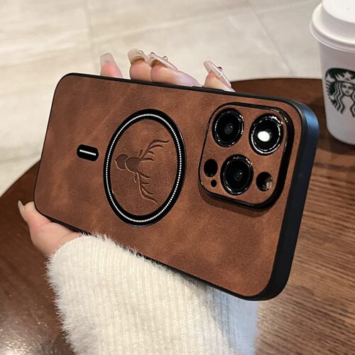 翻毛皮iPhone15保护套羊巴皮